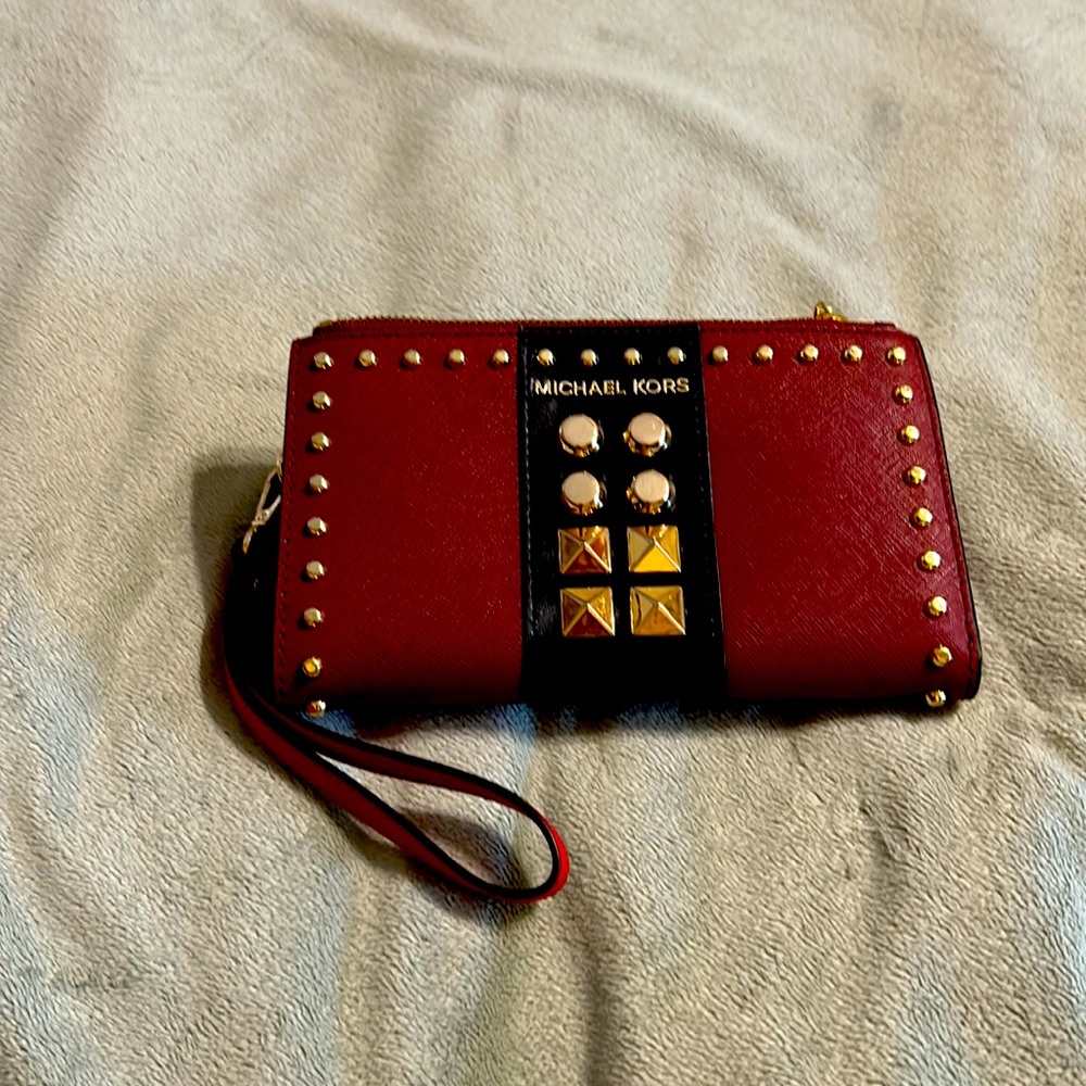 Michael Kors wristlet Burgundy, Black with chrome
